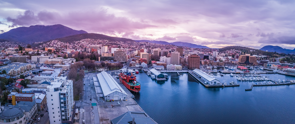 the skies is filled with purple glow in Hobart, Tasmania