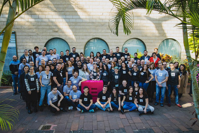 The Elementor team posing at their headquarters near Tel Aviv