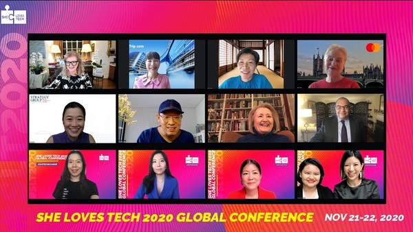 She Loves Tech Co-Founders with Speakers: Arianna Huffington, Jane Sun, Kathy Matsui, Ann Cairns, Jacqueline Poh, Chng Kai Fong, Melanne Verveer, Mahmoud Mohieldin, Rhea See, Selina Wang, Maria Li, Virginia Tan, Leanne Robers (L-R)