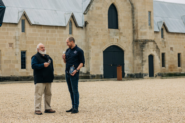 Lark Distilling Co. Limited's Founder and Global Ambassador Bill Lark with Master Distiller Chris Thomson at Pontville Distillery and Estate in Tasmania, Australia.